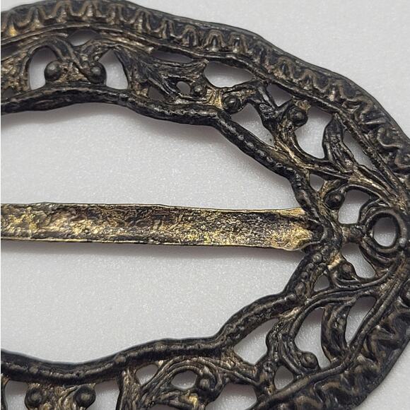 Victorian Scrollwork Buckle Gold Tone Burnished Antique Accent Romantic Style - Picture 6 of 7